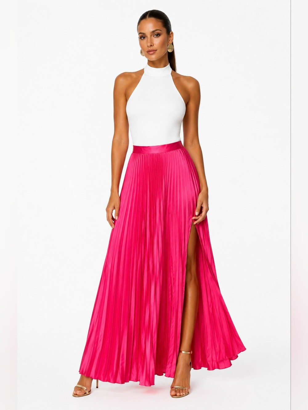 AMUR Sofie Pleated Maxi Skirt Dahlia Pink Side Slit Size 4 NWT $398